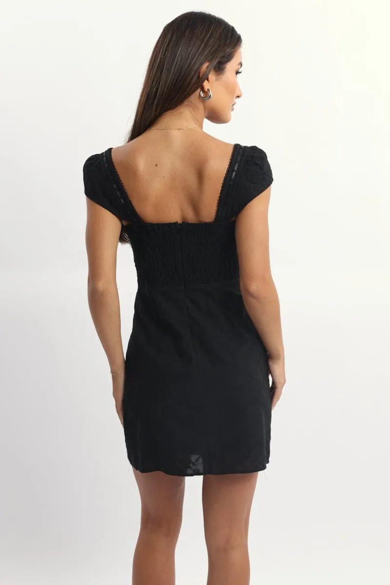 Black Mini Dress Ribbon Detail Eyelet Fabric sold by Ally Fashion product image thumbnail 3