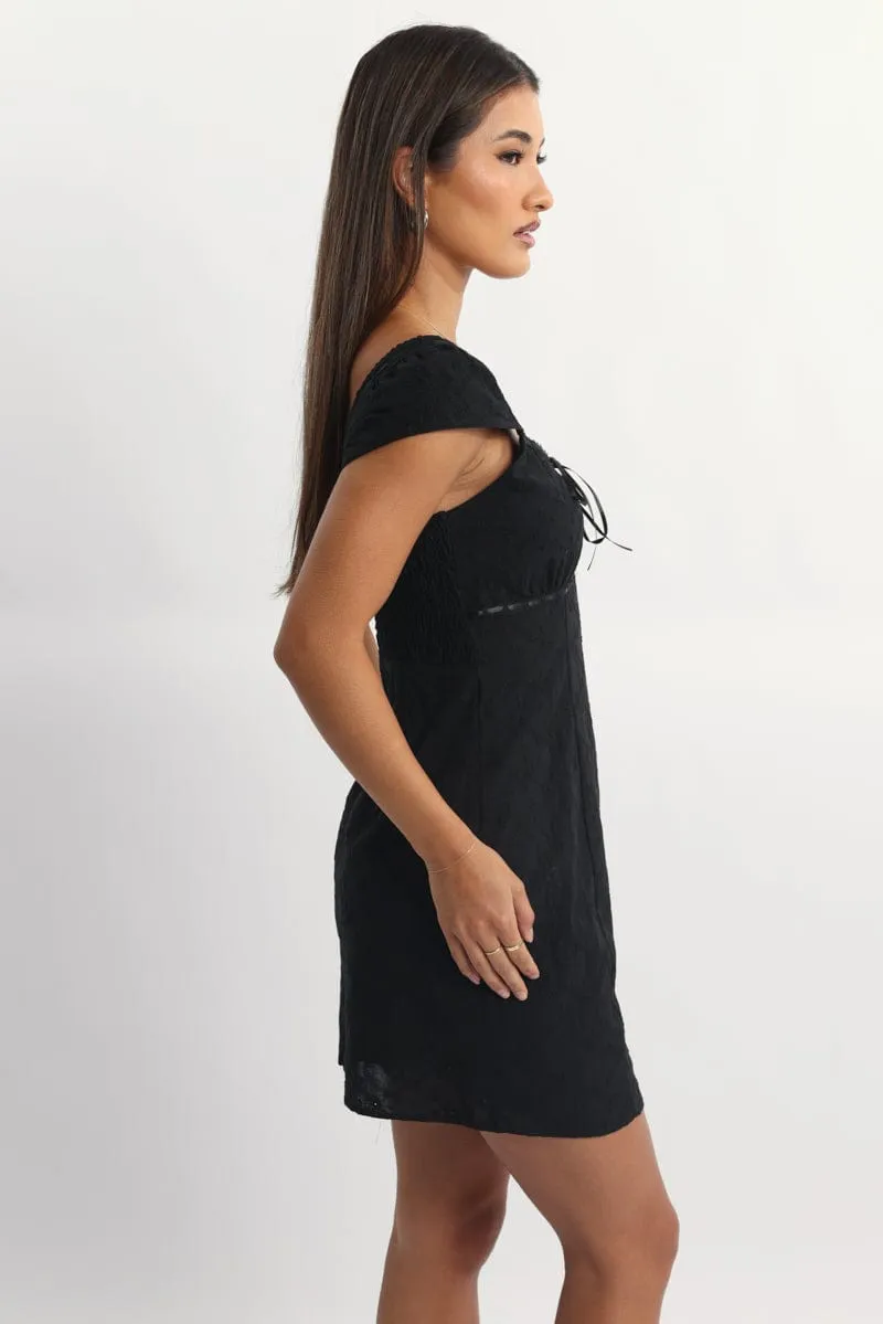 Black Mini Dress Ribbon Detail Eyelet Fabric sold by Ally Fashion product image thumbnail 4