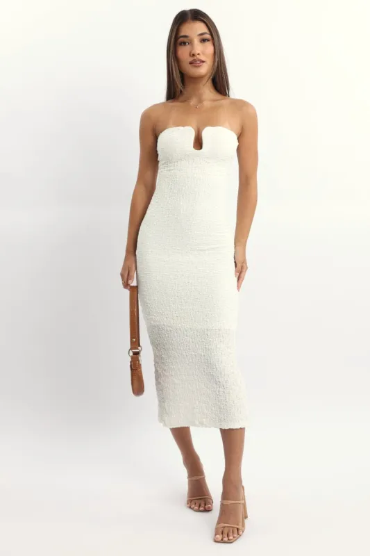 White Bodycon Dress Boob Tube Textured Midi sold by Ally Fashion