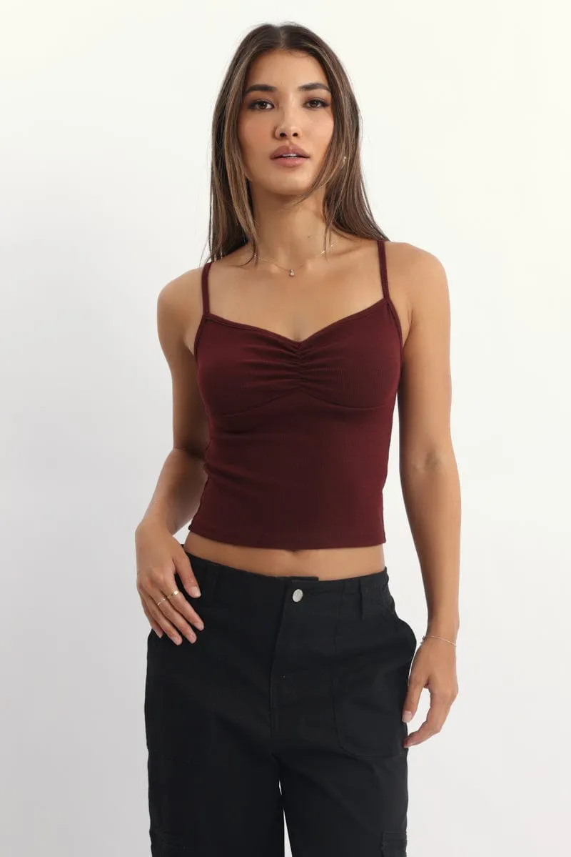 Red Singlet Top Sleeveless Ruched Bust sold by Ally Fashion