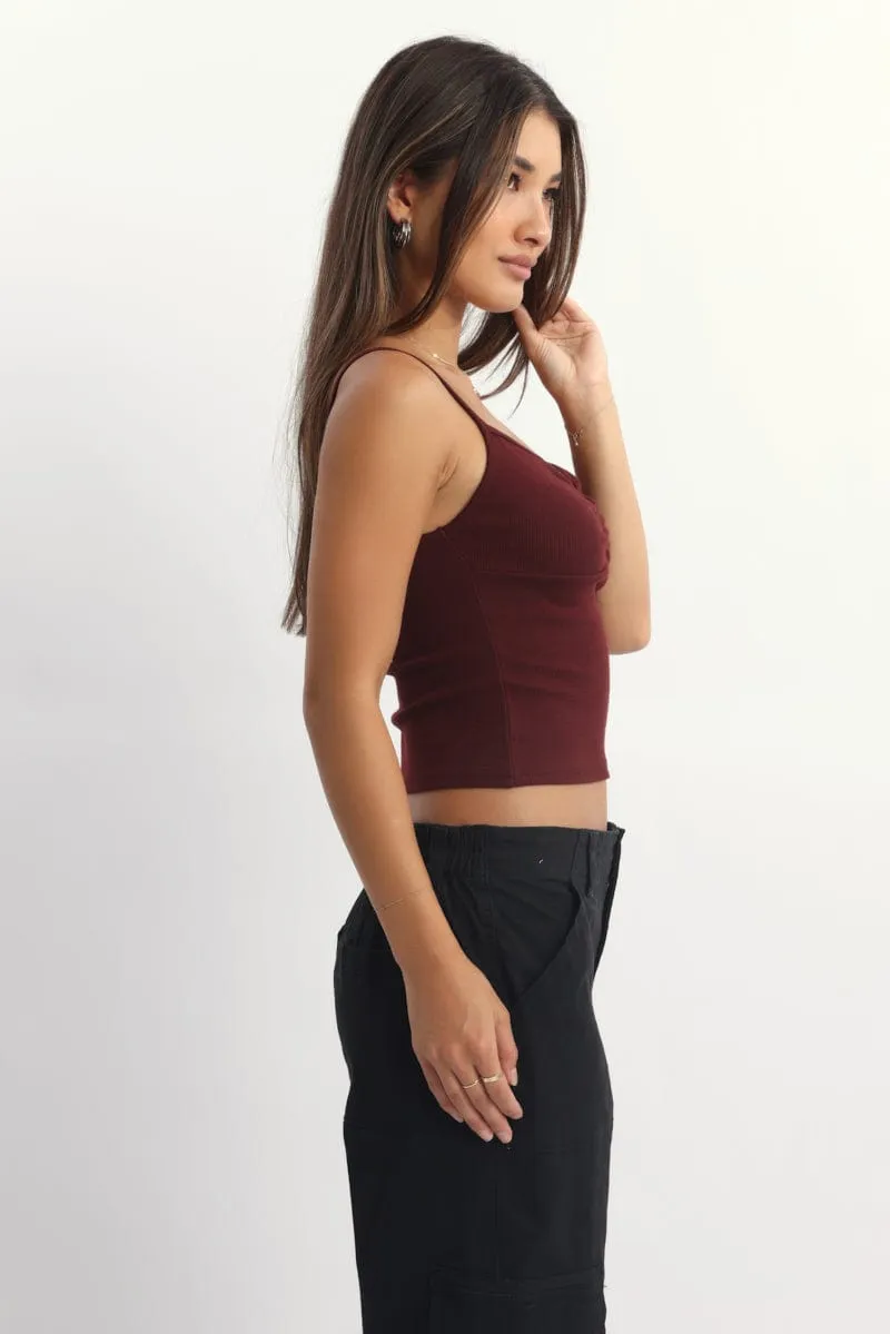 Red Singlet Top Sleeveless Ruched Bust sold by Ally Fashion product image thumbnail 3