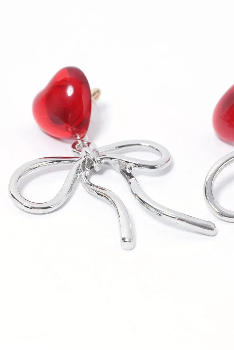 Red Heart Earrings with Bow sold by Ally Fashion product image thumbnail 2