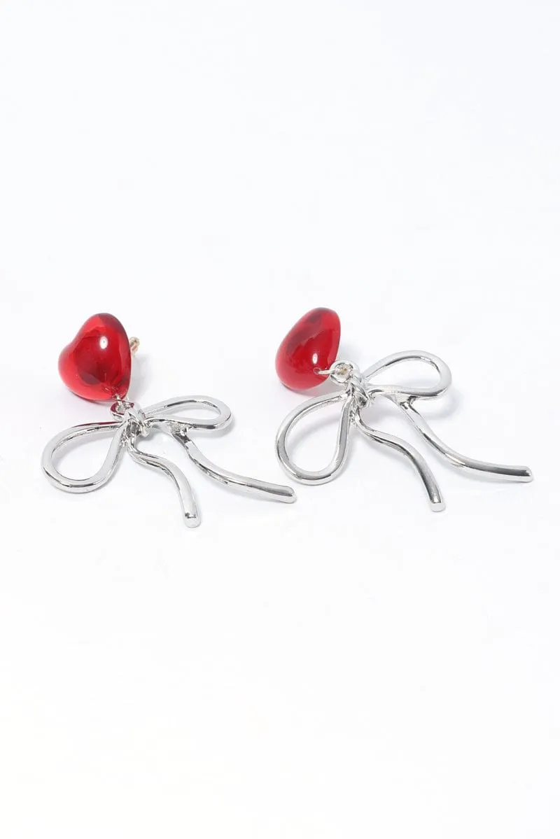 Red Heart Earrings with Bow sold by Ally Fashion