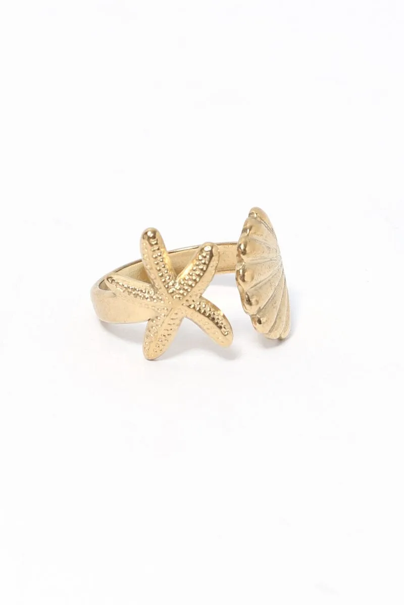 Gold Shell and Starfish Ring sold by Ally Fashion product image thumbnail 2