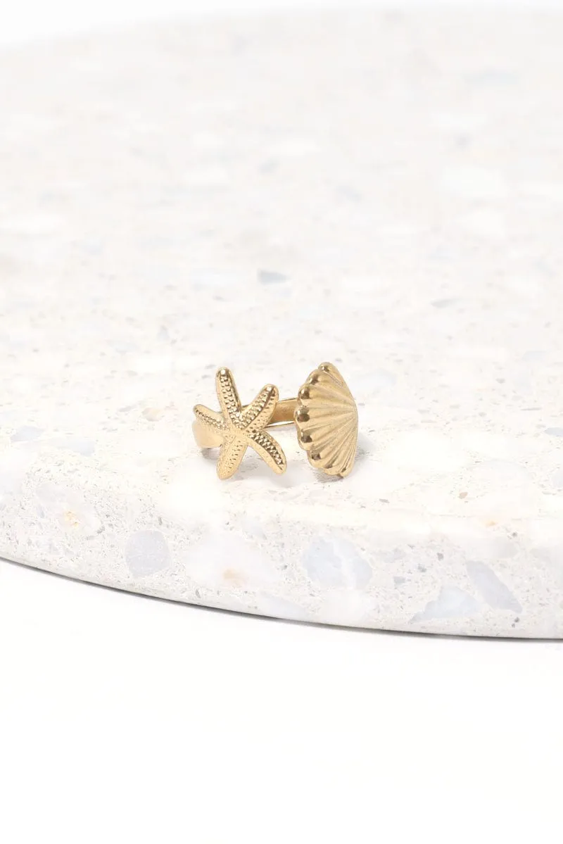 Gold Shell and Starfish Ring sold by Ally Fashion
