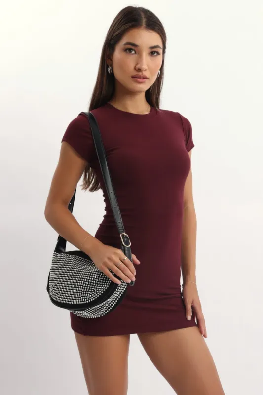 Red Mini Dress Short Sleeve Crew Neck sold by Ally Fashion