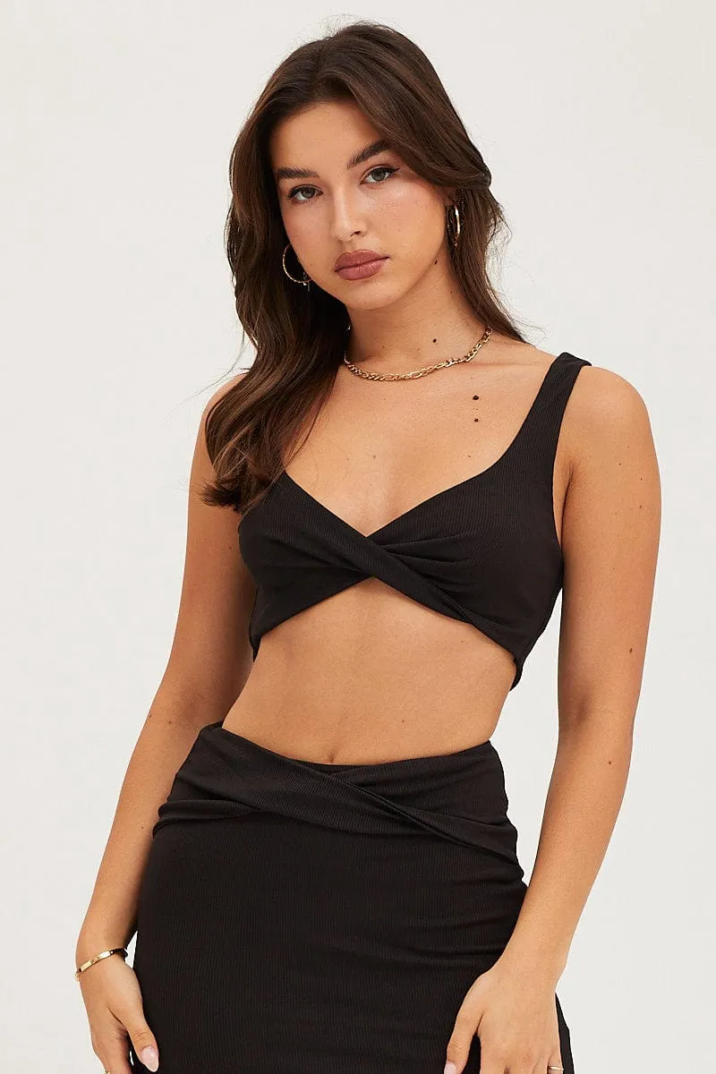 Black Twist Front Crop Top Ribbed sold by Ally Fashion