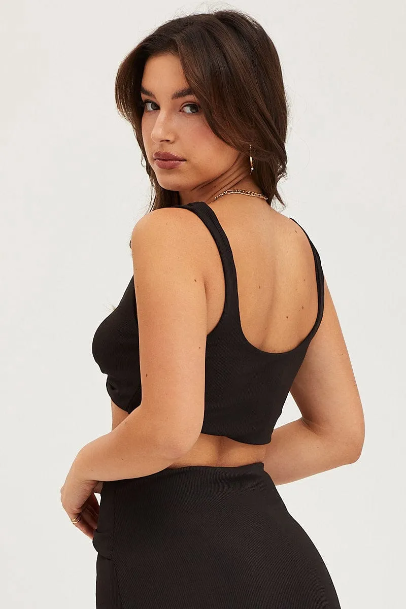 Black Twist Front Crop Top Ribbed sold by Ally Fashion product image thumbnail 5