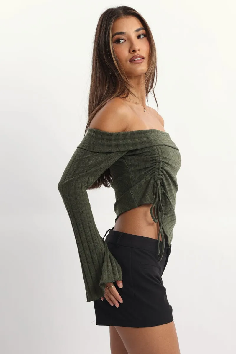 Green Off Shoulder Top Long Sleeve Ruched sold by Ally Fashion product image thumbnail 3