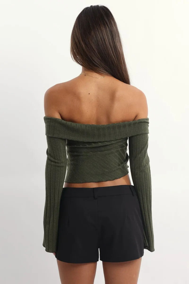 Green Off Shoulder Top Long Sleeve Ruched sold by Ally Fashion product image thumbnail 4
