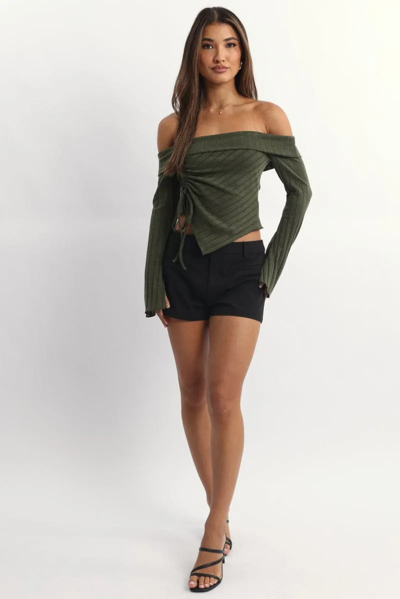Green Off Shoulder Top Long Sleeve Ruched sold by Ally Fashion product image thumbnail 2