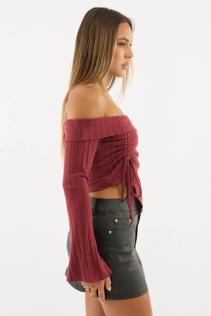 Red Off Shoulder Top Long Sleeve Ruched sold by Ally Fashion product image thumbnail 4