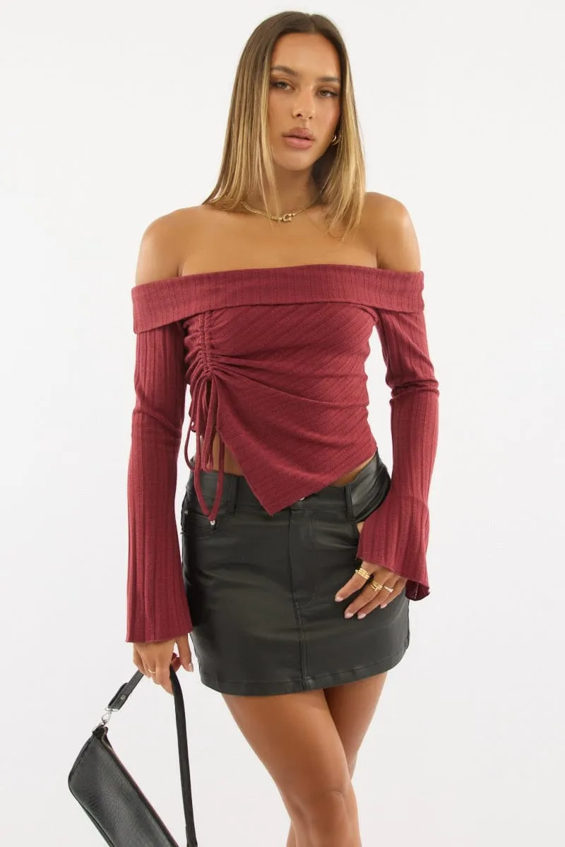 Red Off Shoulder Top Long Sleeve Ruched sold by Ally Fashion product image thumbnail 2