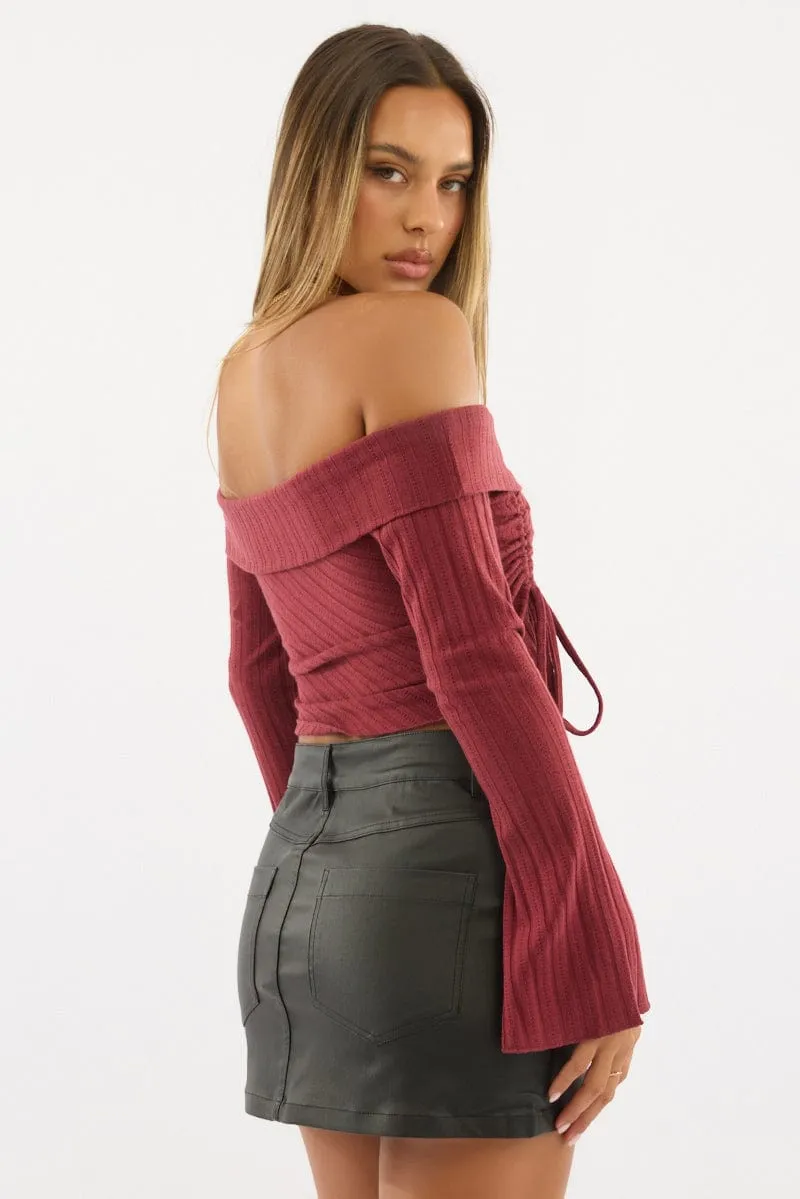 Red Off Shoulder Top Long Sleeve Ruched sold by Ally Fashion product image thumbnail 5
