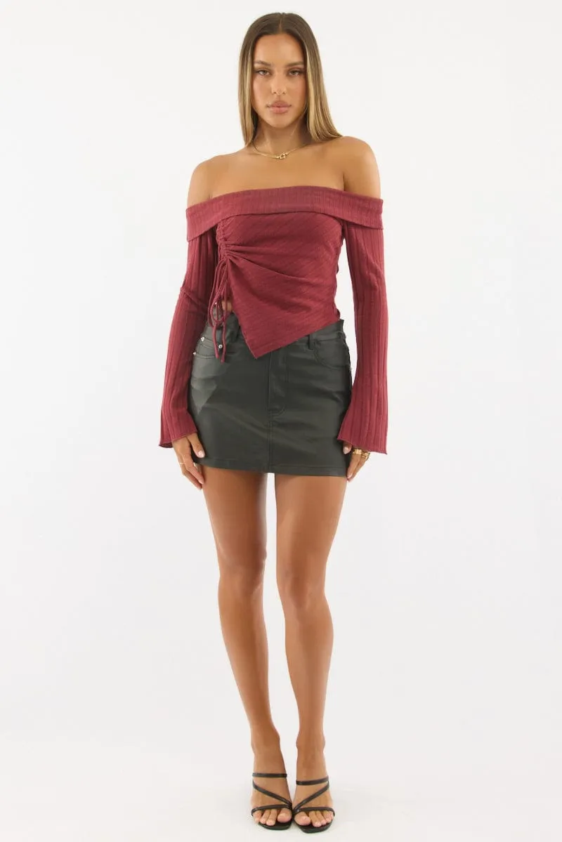 Red Off Shoulder Top Long Sleeve Ruched sold by Ally Fashion product image thumbnail 3