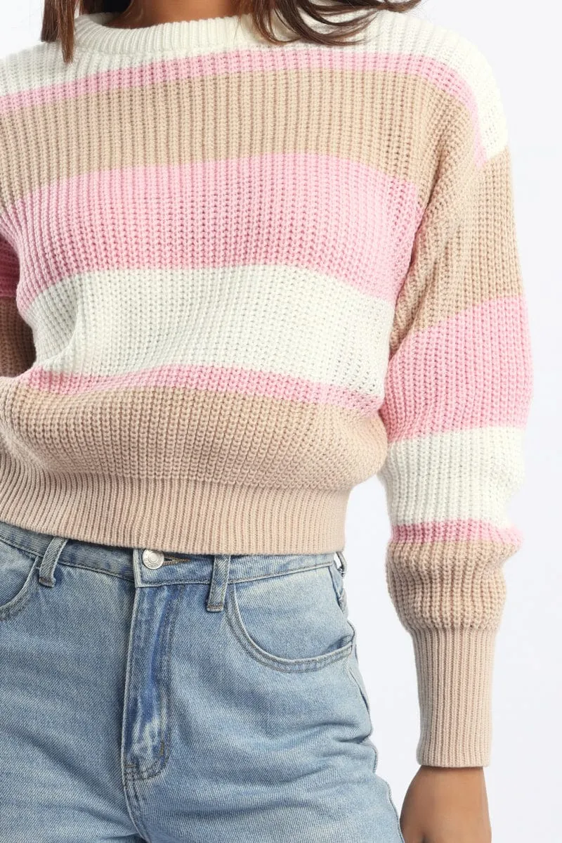 Pink Stripe Knit Top Long Sleeve Color Block sold by Ally Fashion product image thumbnail 5