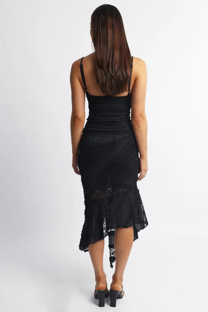 Black Midi Dress Asymmetric Hem Lace sold by Ally Fashion product image thumbnail 4