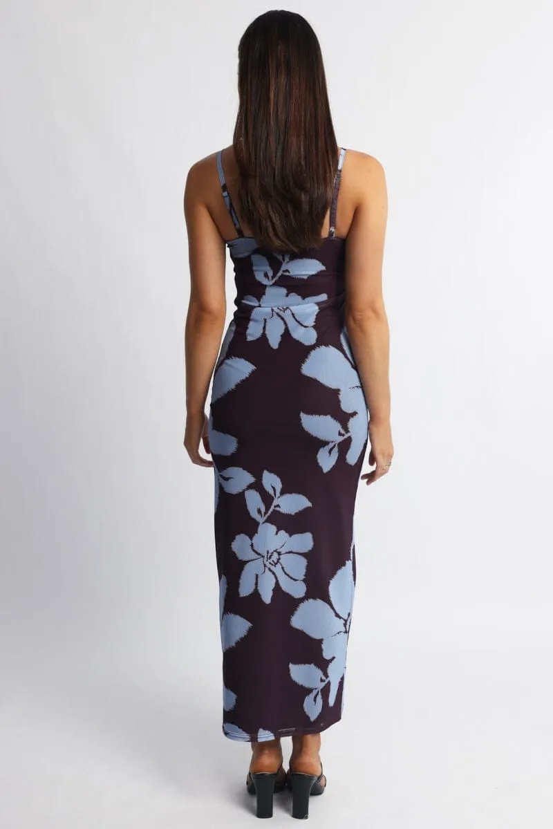 Brown Floral Bodycon Dress Maxi Mesh  sold by Ally Fashion product image thumbnail 4