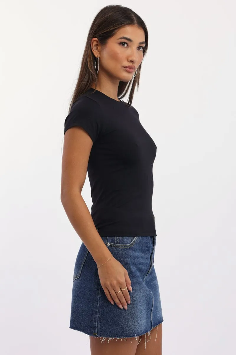 Black T-Shirt Short Sleeve Crew Neck Long Line sold by Ally Fashion product image thumbnail 3
