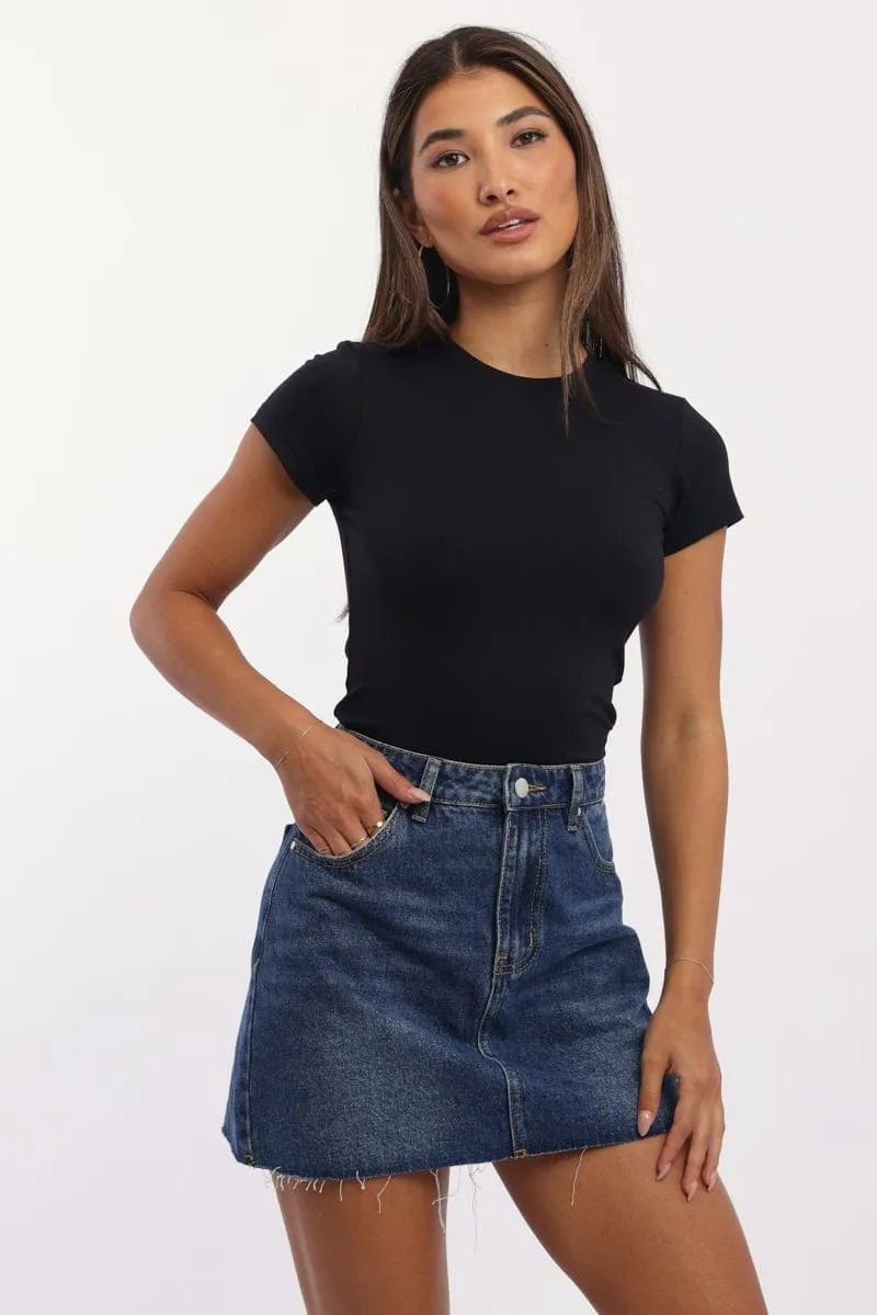 Black T-Shirt Short Sleeve Crew Neck Long Line sold by Ally Fashion