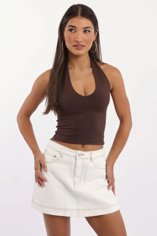 Brown Supersoft Halter Neck Top sold by Ally Fashion