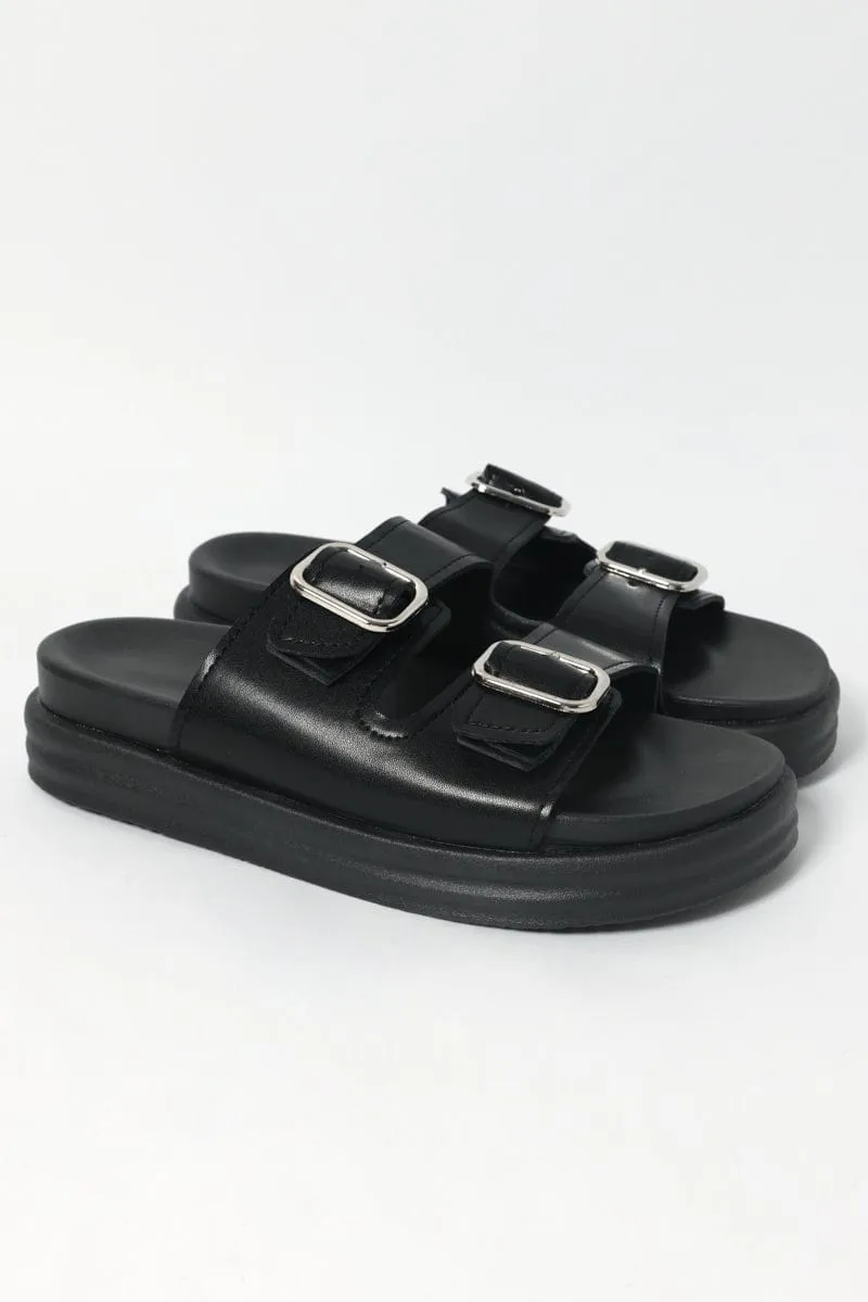 Black Buckle Detail Chunky Sandals sold by Ally Fashion