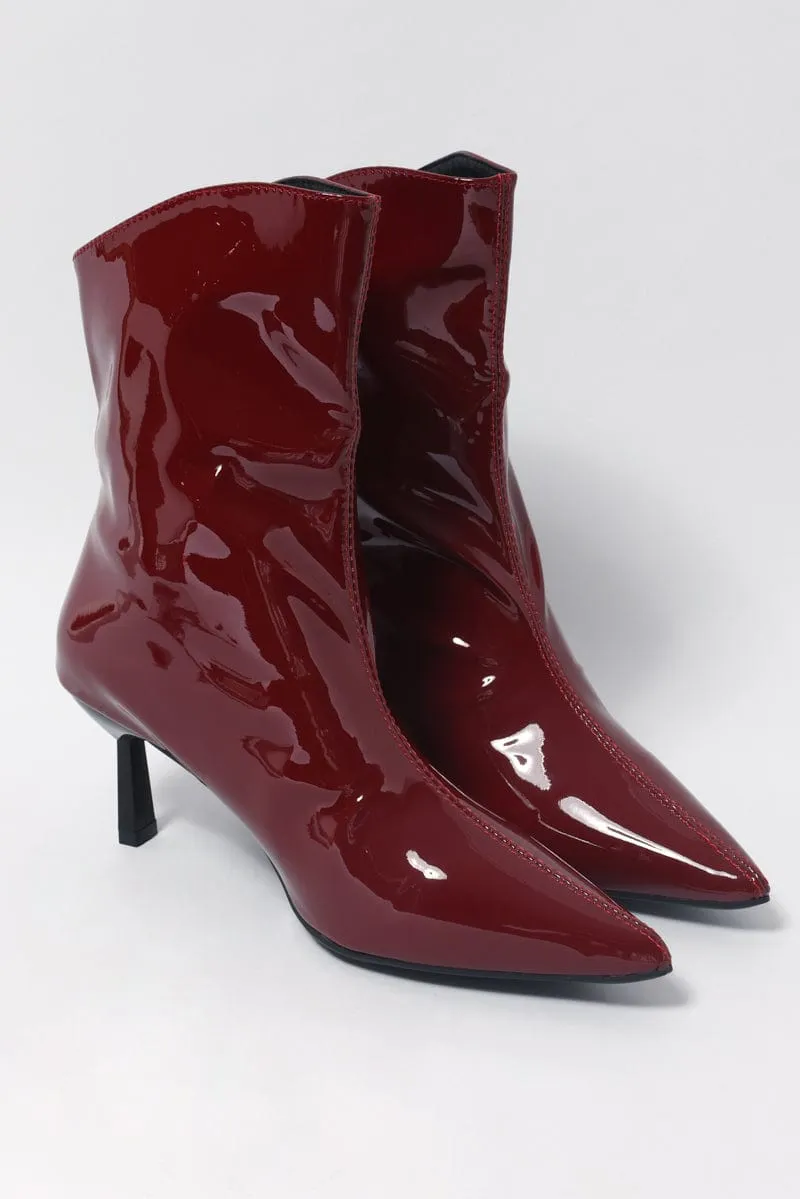 Red Kitten Heeled Ankle Boots sold by Ally Fashion