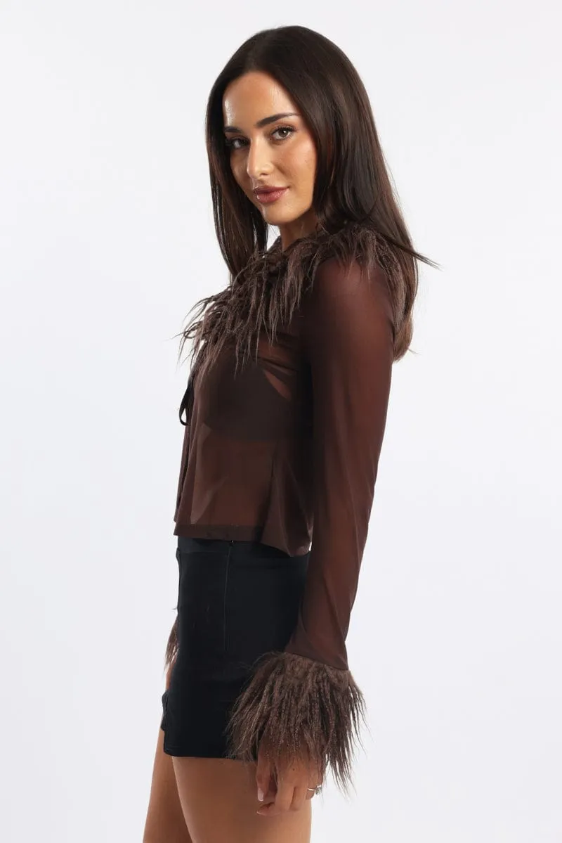 Brown Top Faux Fur Neckline And Cuff sold by Ally Fashion product image thumbnail 3
