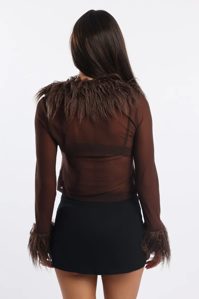 Brown Top Faux Fur Neckline And Cuff sold by Ally Fashion product image thumbnail 4