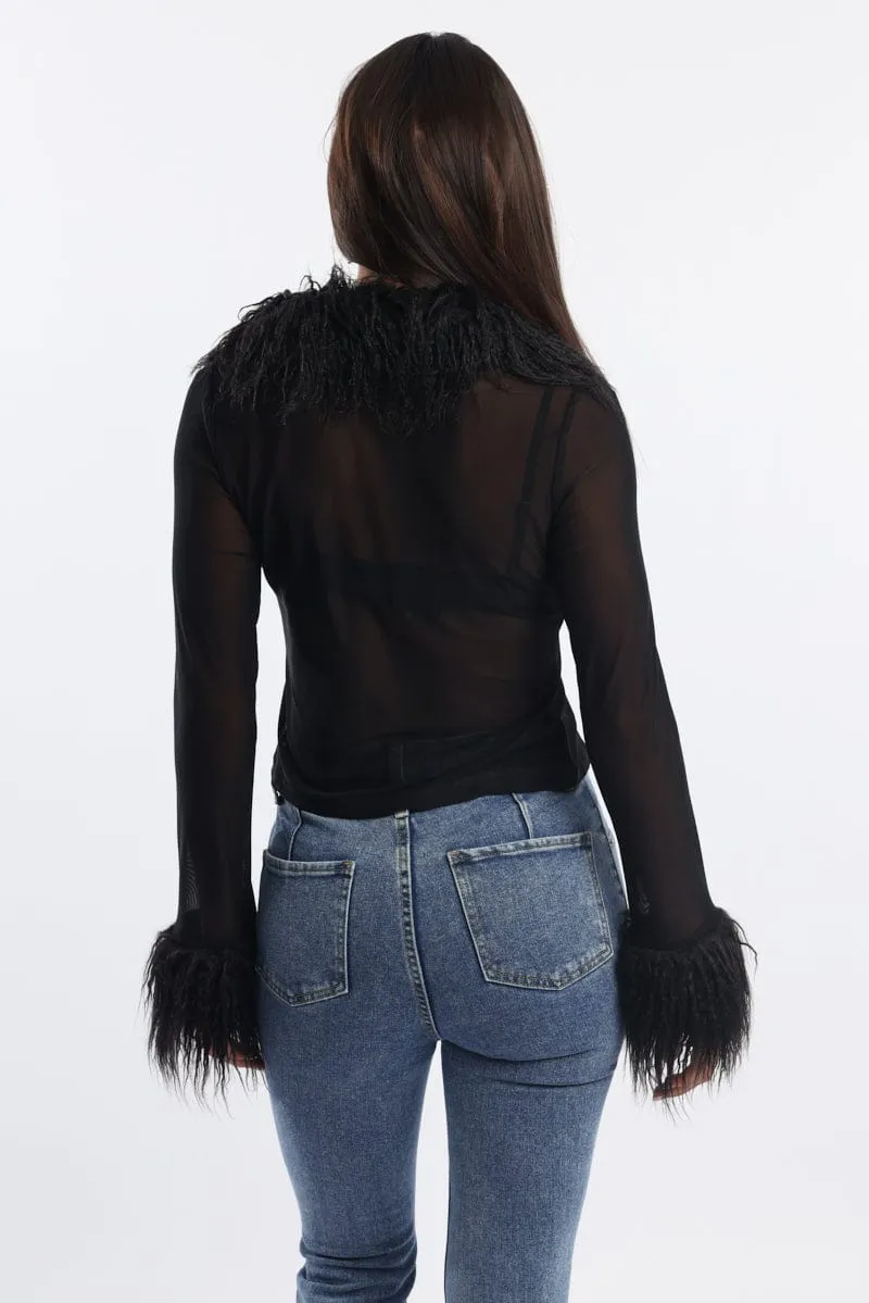 Black Top Faux Fur Neckline And Cuff sold by Ally Fashion product image thumbnail 4