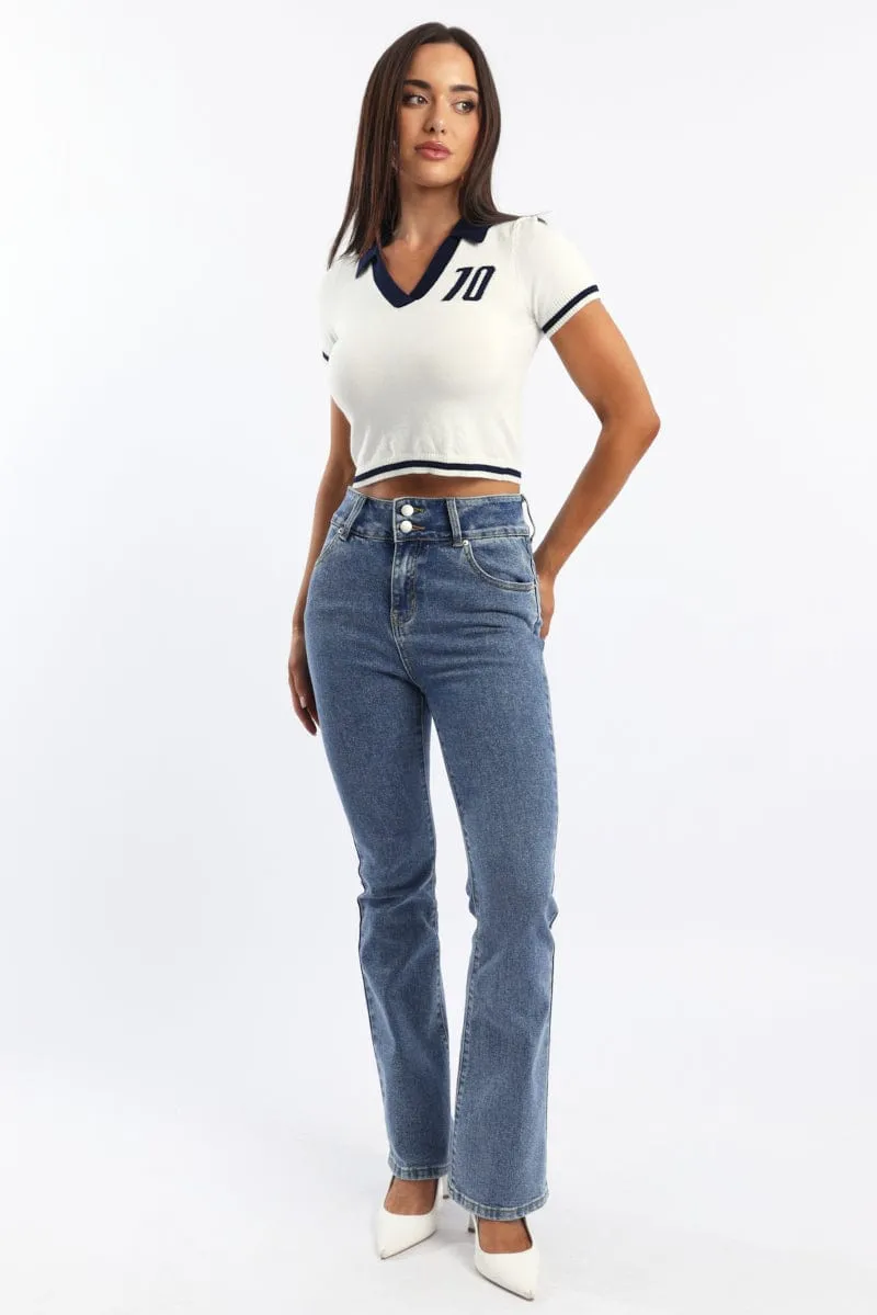 White Knit Top Short Sleeve Collared sold by Ally Fashion product image thumbnail 2