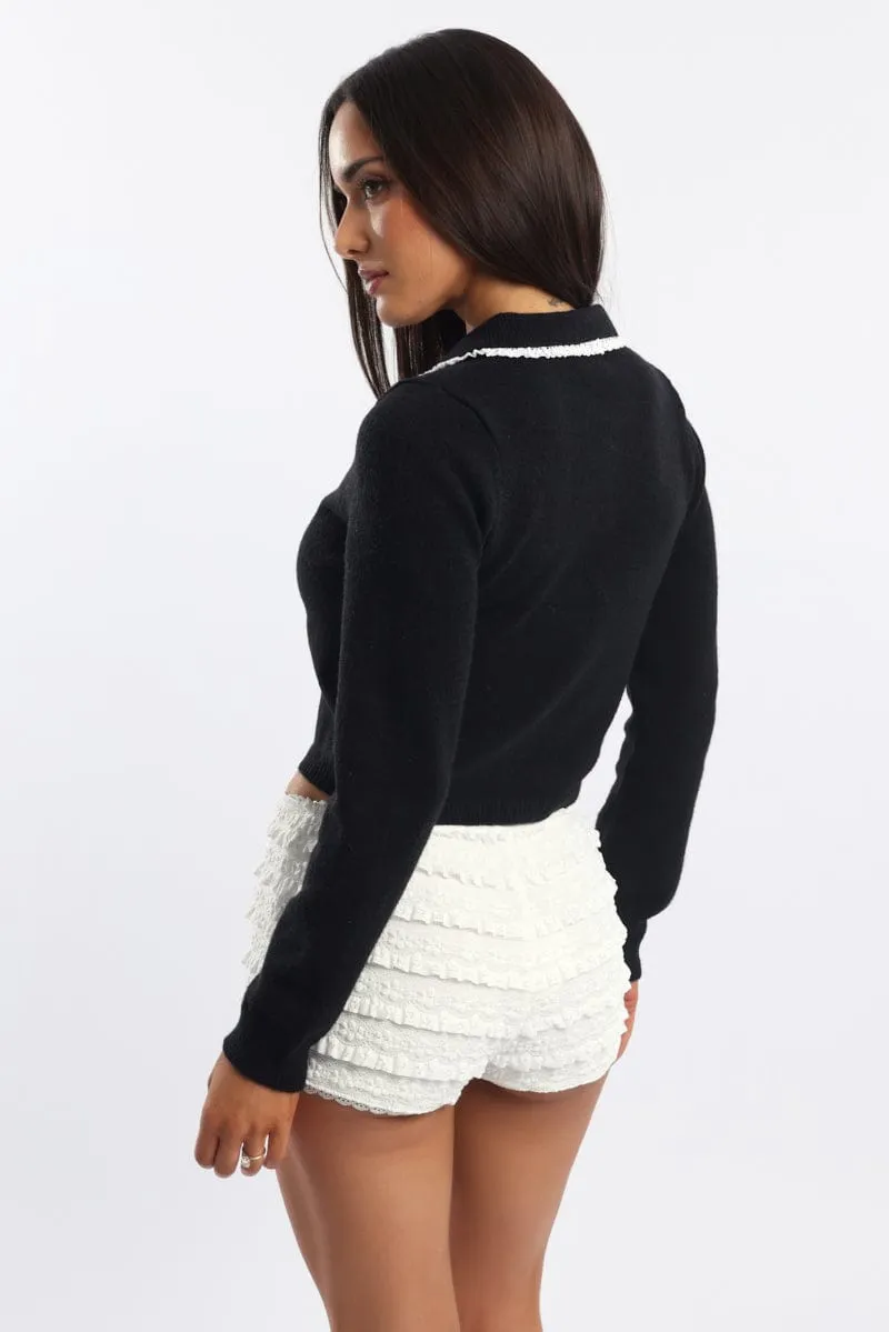 Black Collar Knit cardigan Collar Lace Trim sold by Ally Fashion product image thumbnail 4