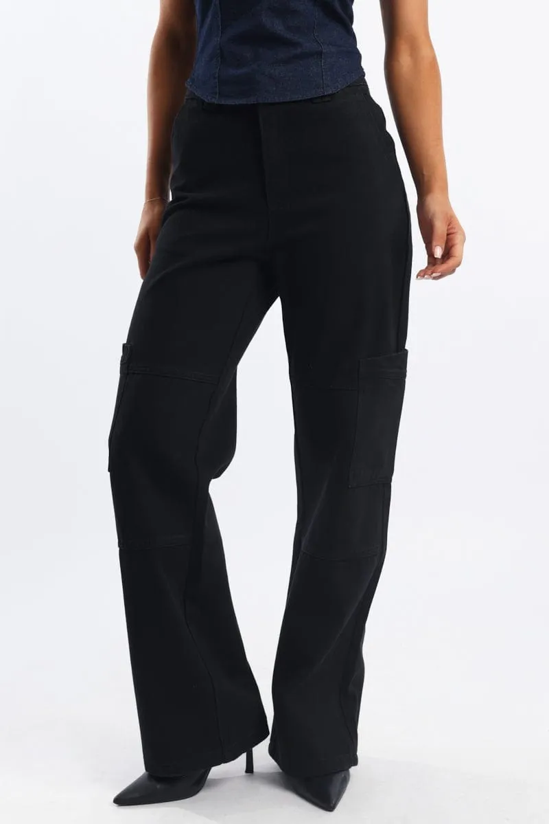 Black Cargo Denim Jeans Mid Rise sold by Ally Fashion product image thumbnail 2