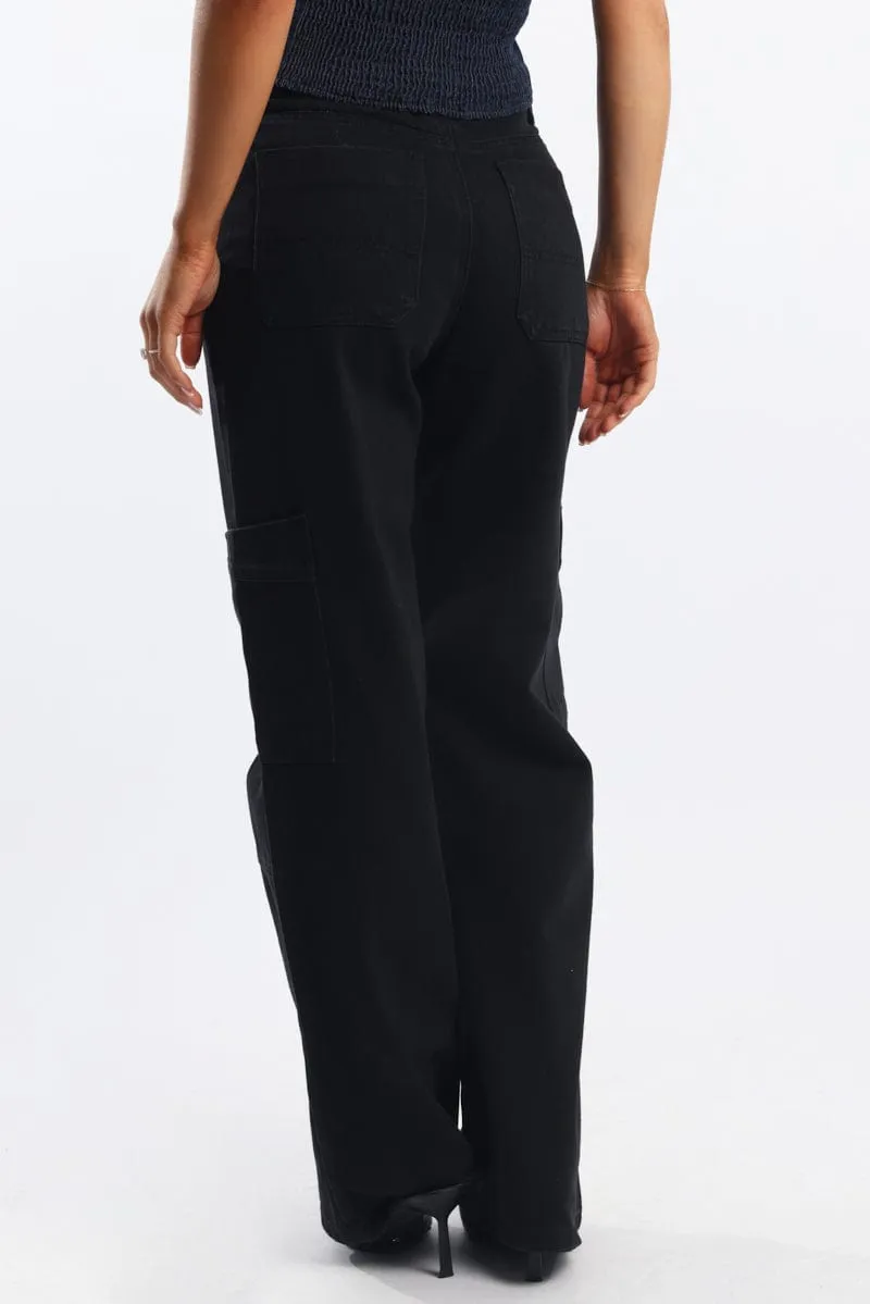 Black Cargo Denim Jeans Mid Rise sold by Ally Fashion product image thumbnail 4