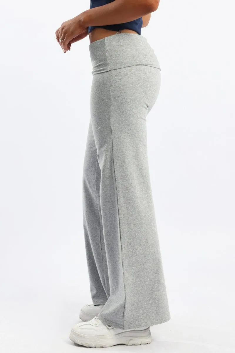 Grey Wide Leg Pants Folded Waist Jersey sold by Ally Fashion product image thumbnail 3