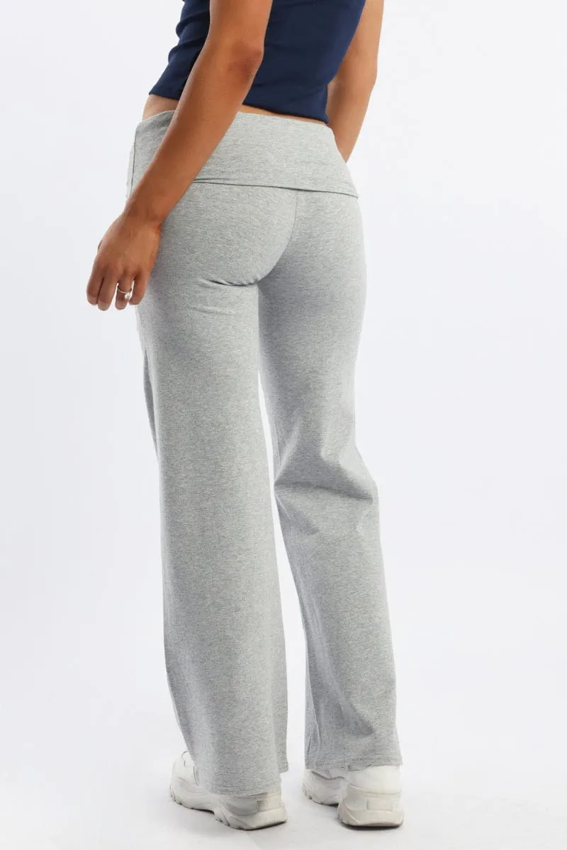 Grey Wide Leg Pants Folded Waist Jersey sold by Ally Fashion product image thumbnail 4