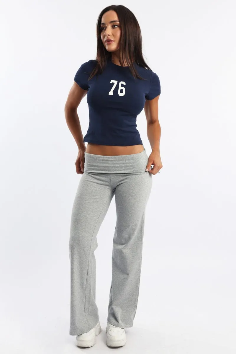 Grey Wide Leg Pants Folded Waist Jersey sold by Ally Fashion