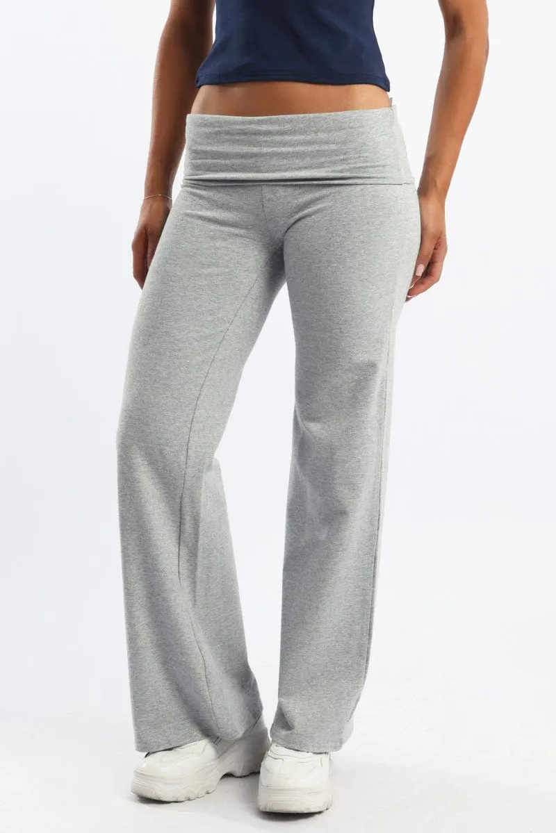 Grey Wide Leg Pants Folded Waist Jersey sold by Ally Fashion product image thumbnail 2