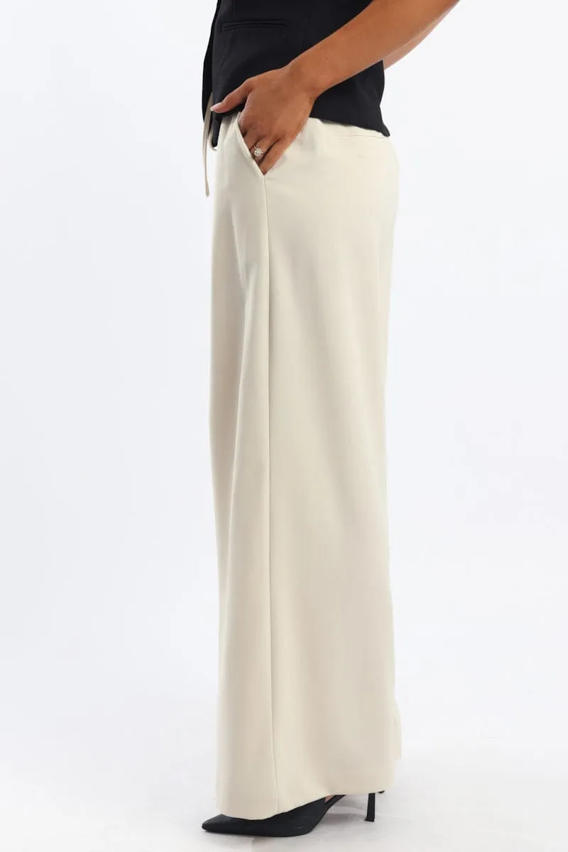Beige Wide Leg Pants Elasticated Waist sold by Ally Fashion product image thumbnail 3