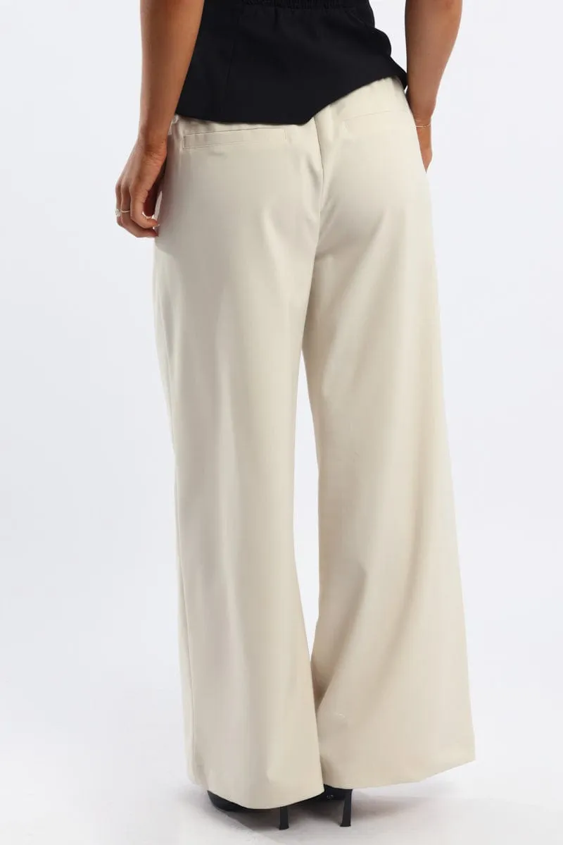 Beige Wide Leg Pants Elasticated Waist sold by Ally Fashion product image thumbnail 4