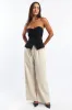 Beige Wide Leg Pants Elasticated Waist sold by Ally Fashion
