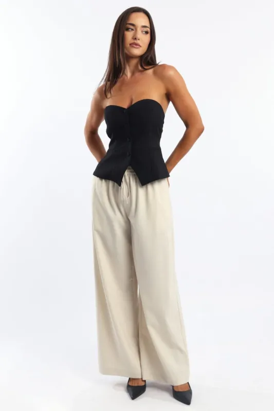 Beige Wide Leg Pants Elasticated Waist sold by Ally Fashion