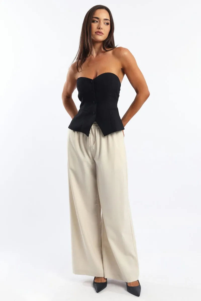 Beige Wide Leg Pants Elasticated Waist sold by Ally Fashion