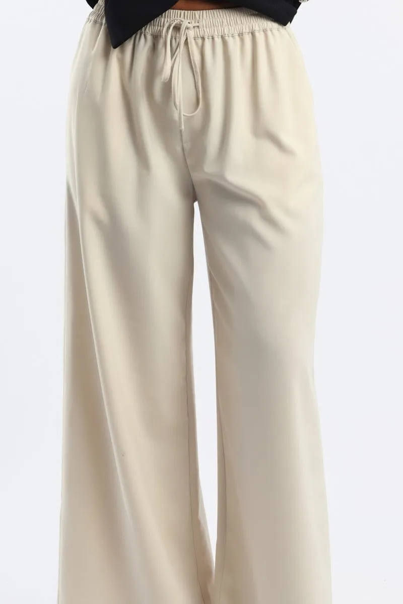 Beige Wide Leg Pants Elasticated Waist sold by Ally Fashion product image thumbnail 5