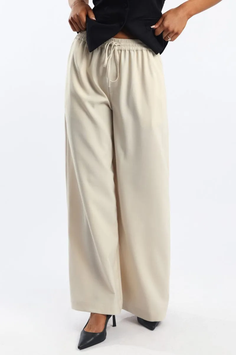 Beige Wide Leg Pants Elasticated Waist sold by Ally Fashion product image thumbnail 2