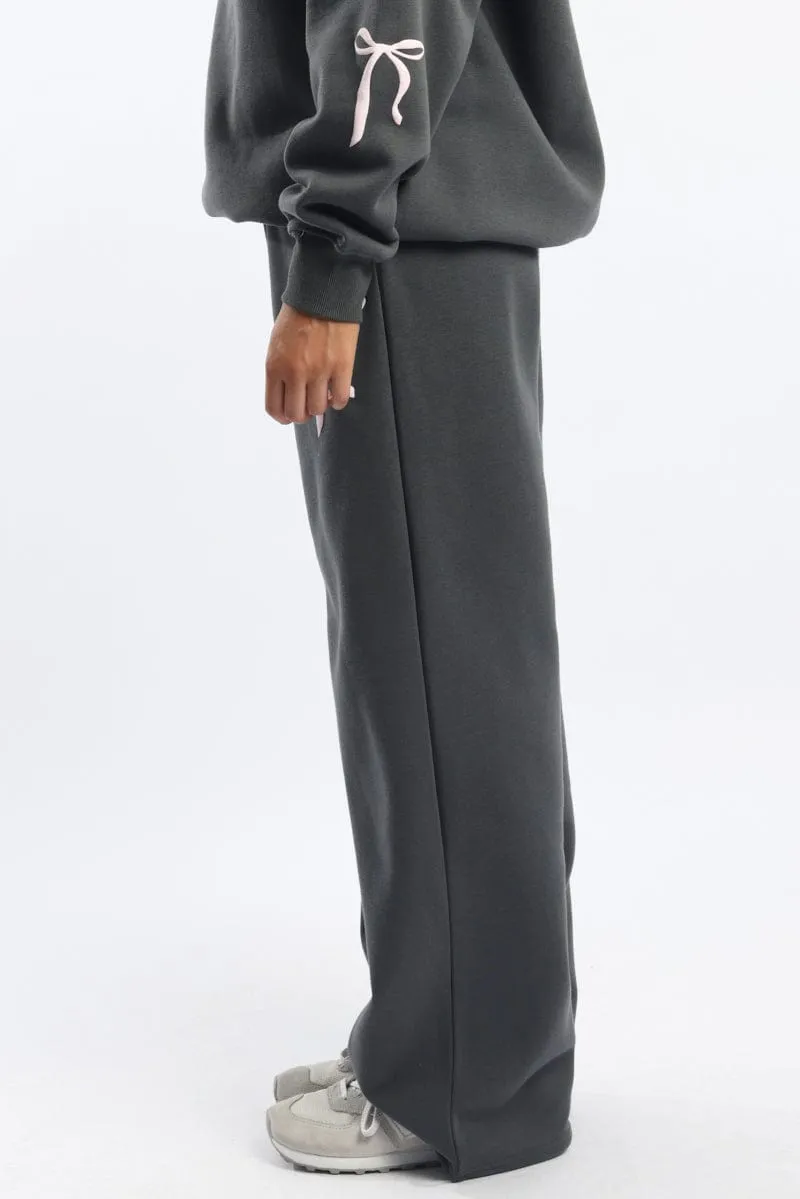 Grey Track Pants Wide Leg sold by Ally Fashion product image thumbnail 3