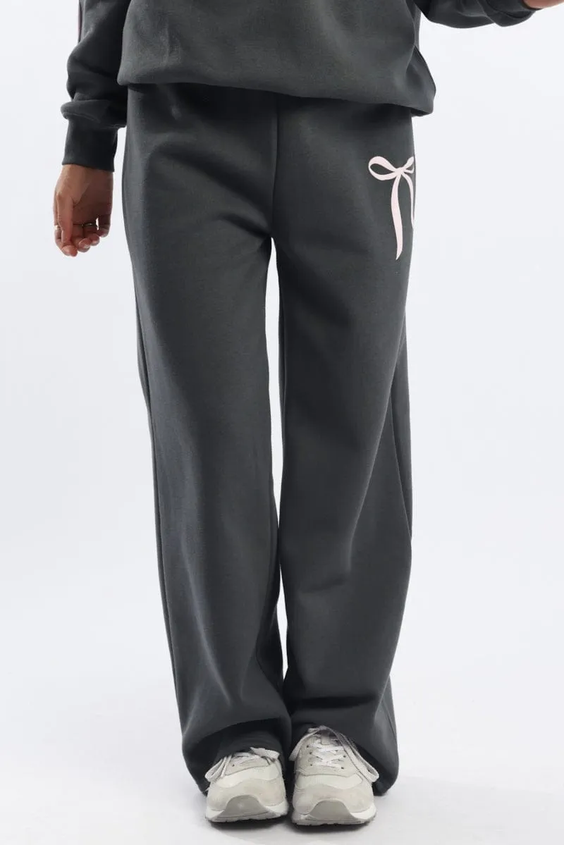 Grey Track Pants Wide Leg sold by Ally Fashion product image thumbnail 2