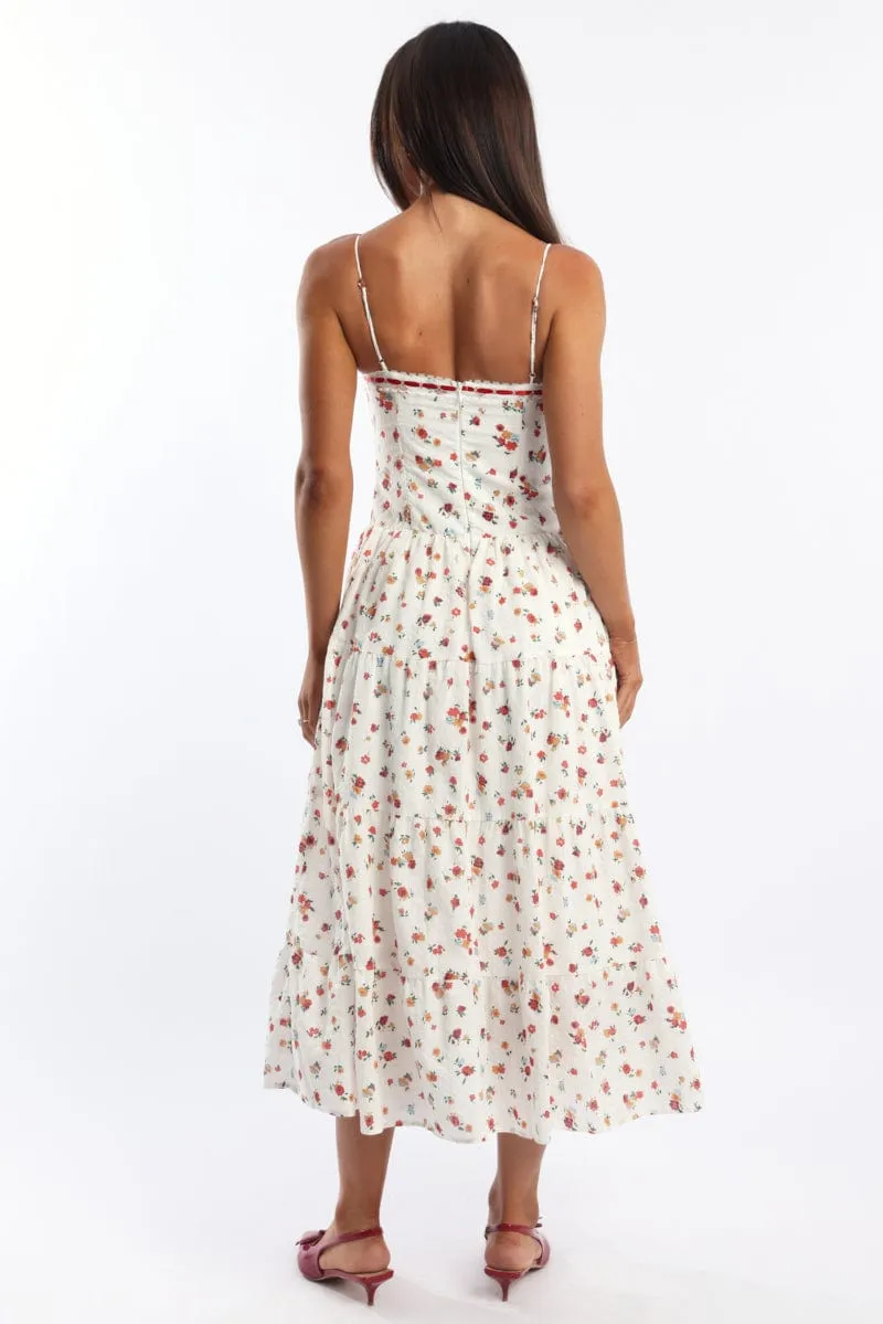 White Floral Maxi Dress Satin Tape Detail sold by Ally Fashion product image thumbnail 4