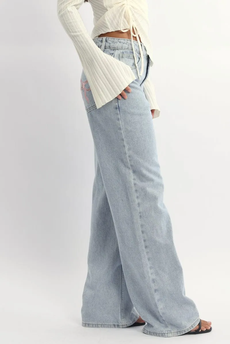 Denim Wide Leg Jeans Ribbon Pocket sold by Ally Fashion product image thumbnail 4