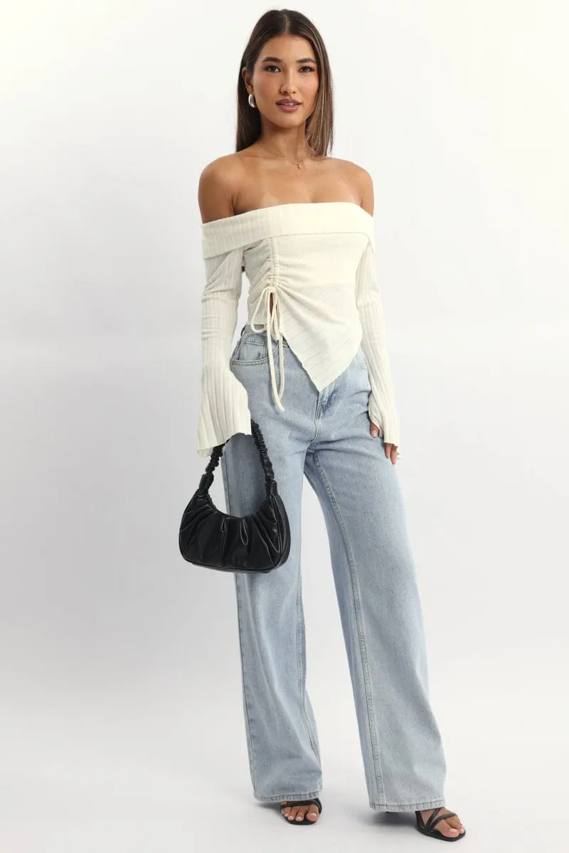 Denim Wide Leg Jeans Ribbon Pocket sold by Ally Fashion